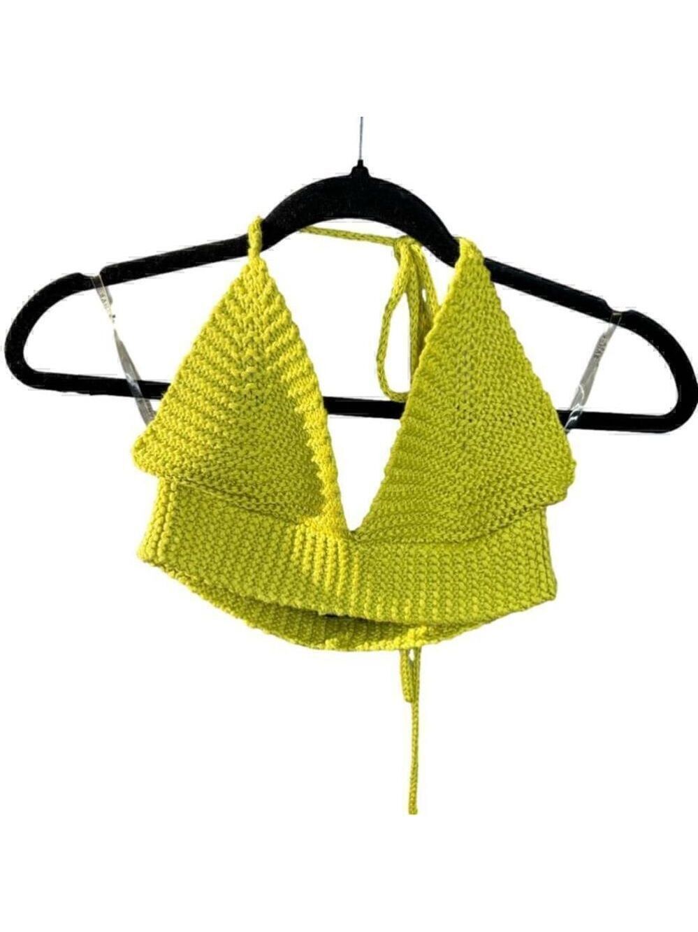 NWOT REHAB Women's Green Knit Boho Hippie Festival Bikini Halter Top - Size S
